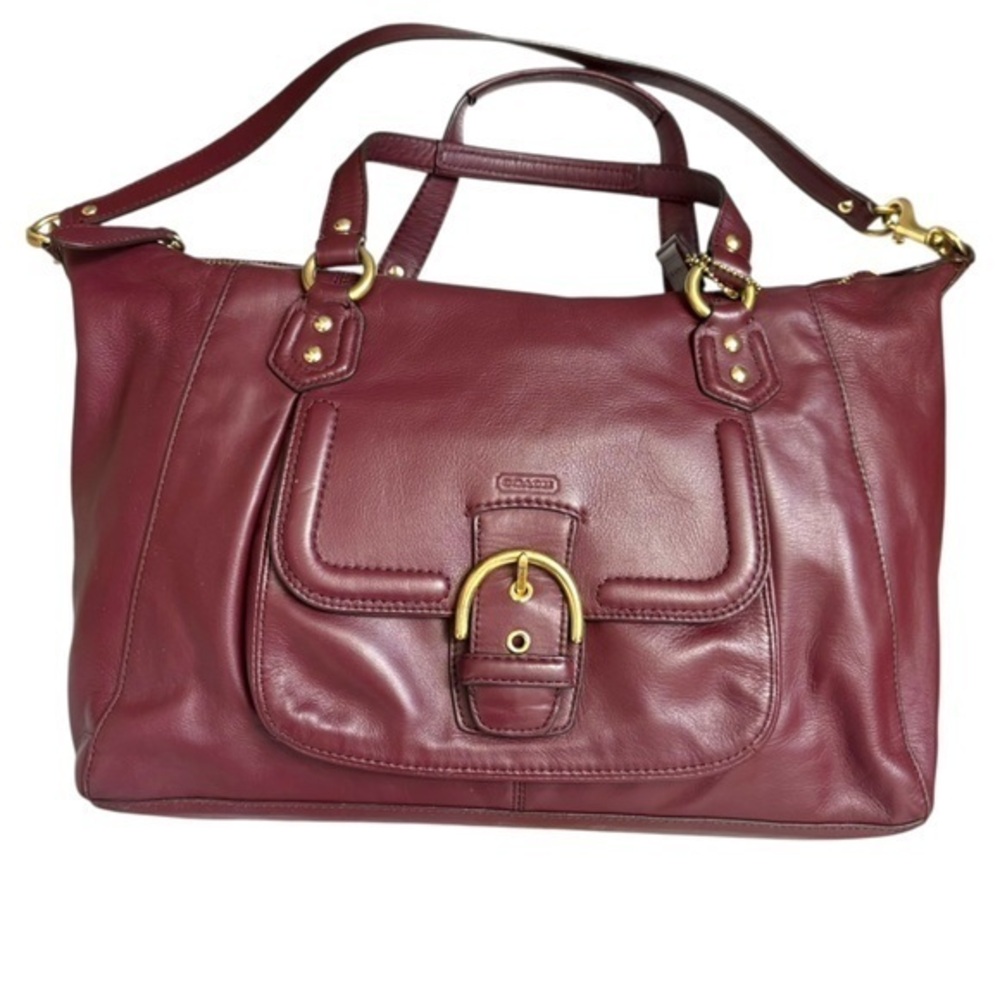 Coach F25151 CAMPBELL LEATHER LARGE SATCHEL BRASS/BORDEAUX burgundy red
